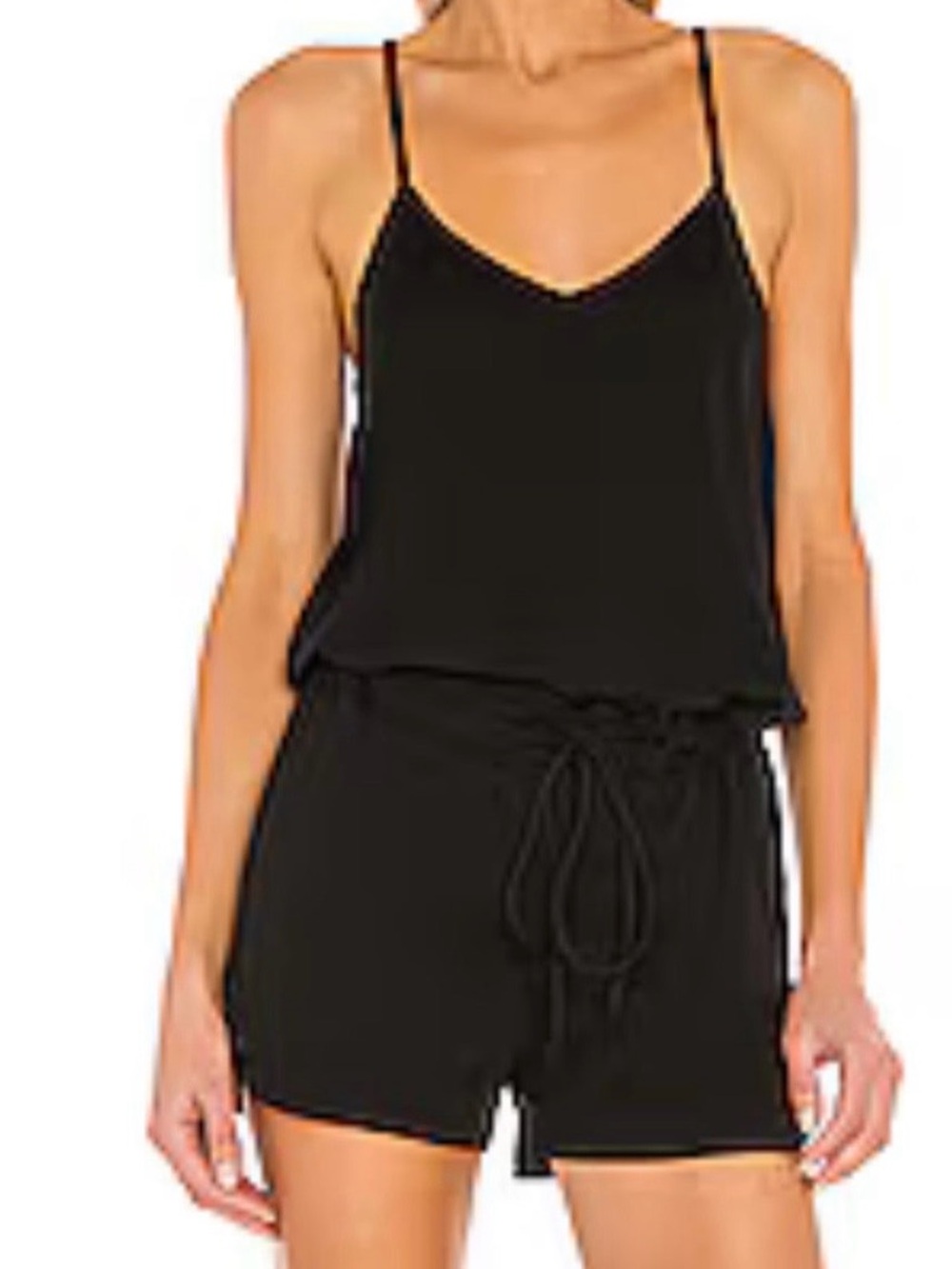 Revolve Bobi Supreme Jersey Tie Front V Neck Romper Women’s Small Black